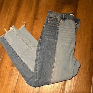 Two-toned denim mom jeans from Pacsun with several top buttons